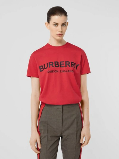 Shop Burberry Logo Print Cotton T-shirt In Bright Red