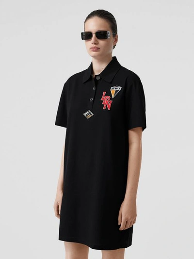 Shop Burberry Logo Graphic Cotton Piqué Dress In Black