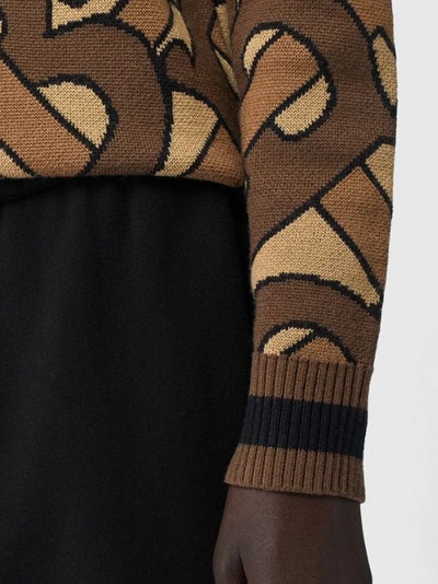 Shop Burberry Monogram Intarsia Wool V-neck Sweater In Bridle Brown