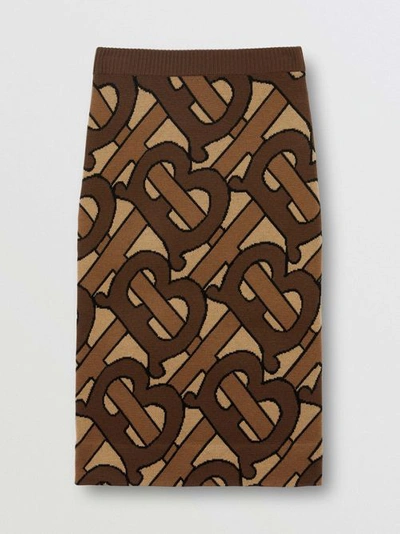 Shop Burberry Monogram Intarsia Wool Pencil Skirt In Bridle Brown