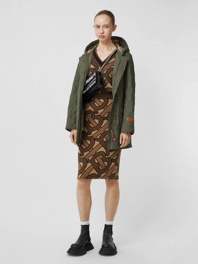 Shop Burberry Monogram Intarsia Wool Pencil Skirt In Bridle Brown