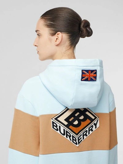 Shop Burberry Logo Graphic Panelled Cotton Oversized Hoodie In Pale Blue