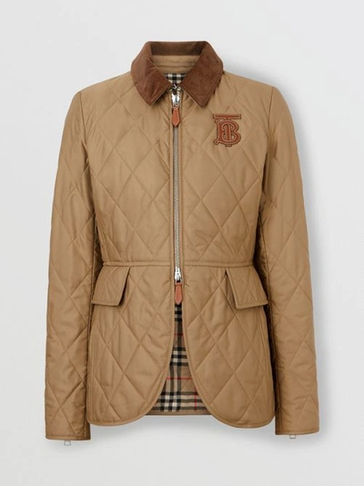 Shop Burberry Monogram Motif Quilted Riding Jacket In Honey