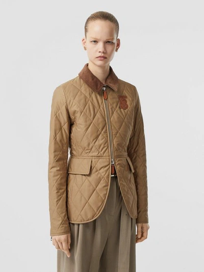 Shop Burberry Monogram Motif Quilted Riding Jacket In Honey