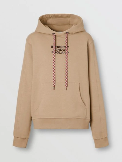 Shop Burberry Embroidered Logo Cotton Oversized Hoodie In Archive Beige