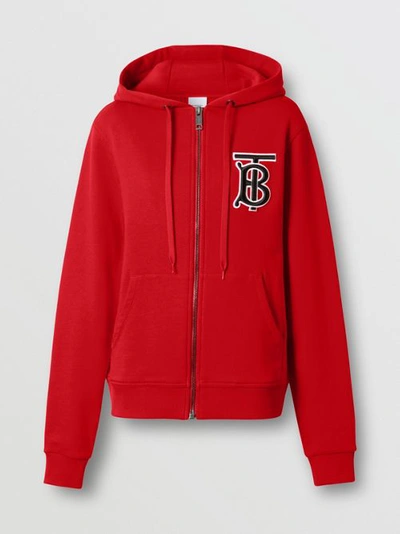 Shop Burberry Monogram Motif Cotton Oversized Hooded Top In Bright Red