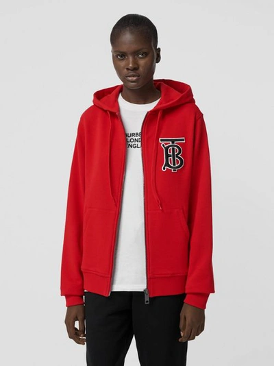 Shop Burberry Monogram Motif Cotton Oversized Hooded Top In Bright Red