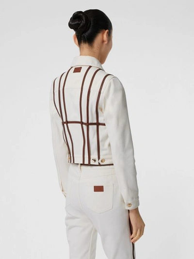 Shop Burberry Leather Harness Detail Denim Jacket In Off White