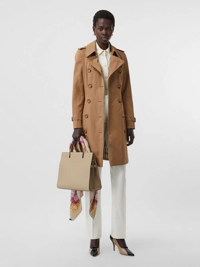 Shop Burberry Cotton Gabardine Trench Coat In Warm Taupe