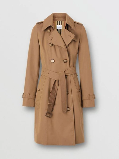 Shop Burberry Cotton Gabardine Trench Coat In Warm Taupe