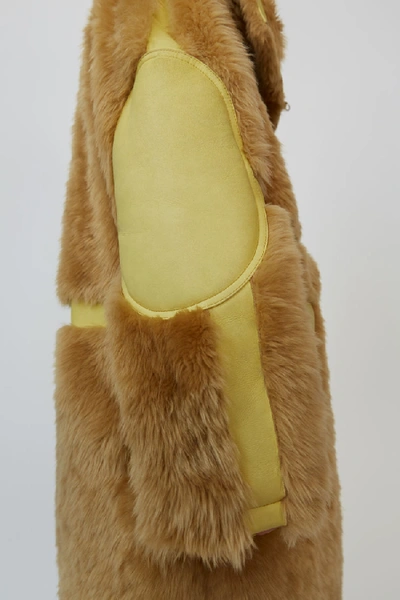 Shop Acne Studios Shearling Coat Mustard Yellow/pale Yellow