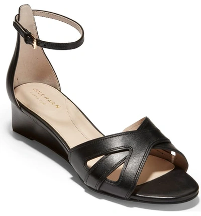 Shop Cole Haan Hana Grand Wedge Sandal In Black Leather