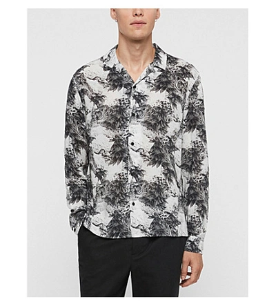 Shop Allsaints Amagi Slim-fit Tiger-print Woven Shirt In Light Grey