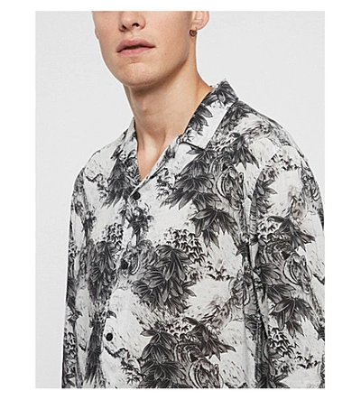 Shop Allsaints Amagi Slim-fit Tiger-print Woven Shirt In Light Grey