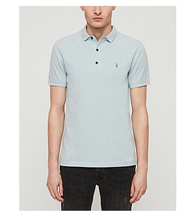 Shop Allsaints Parlour Cotton-blend Polo-shirt* In Arbour Blue Ma