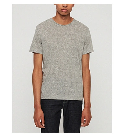 Shop Allsaints Gale Crewneck Woven T-shirt In Grey Mouline