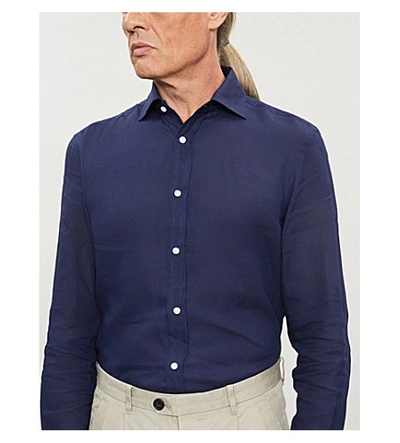 Shop Ralph Lauren Regular-fit Linen Shirt In Navy