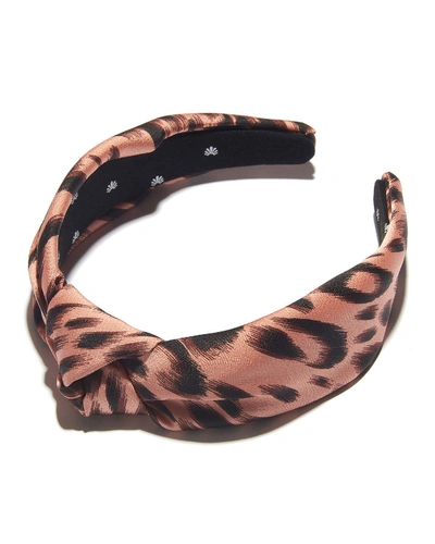 Shop Lele Sadoughi Silk-blend Leopard Print Knotted Headband In Pink Leopard