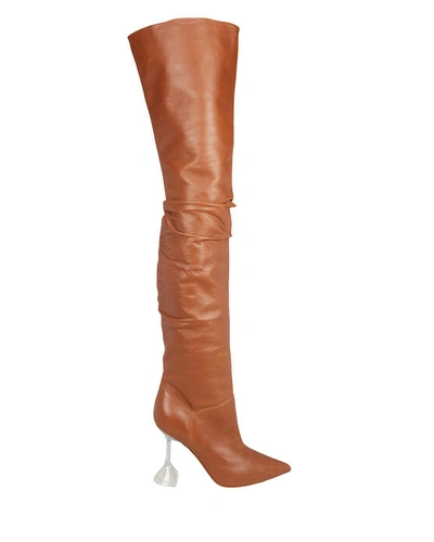 Shop Amina Muaddi Olivia Glass Heel Tall Leather Boots
