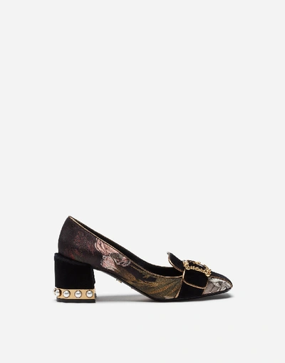 Shop Dolce & Gabbana Floral Brocade Pumps With Dg Logo In Multi-colored