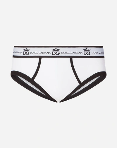 Shop Dolce & Gabbana Mid-rise Briefs In Two-way Stretch Cotton Jersey In White