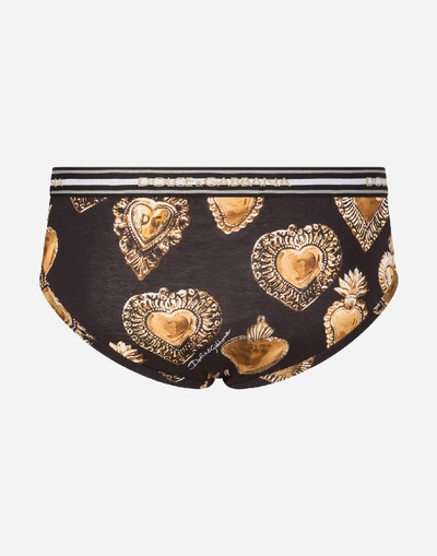 Shop Dolce & Gabbana Cotton Jersey Mid-rise Briefs With Sacred Heart Print In Black