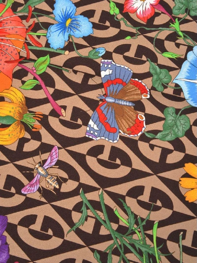 Shop Gucci Silk Scarf With Flora And G Rhombus Print In Beige