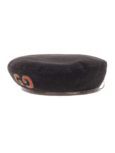 Shop Gucci Wool Beret With Gg Patch In Black