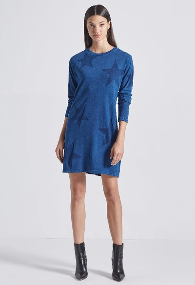Shop Current Elliott The Long Sleeve Beatnik Dress In Washed Blue Ground With Stars & Destroy