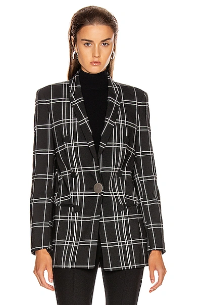 Shop Alexander Wang Peaked Lapel Blazer With Leather Sleeves In Black,plaid In Black & White Windowpane