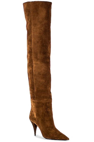 Shop Saint Laurent Kiki Suede Over The Knee Boots