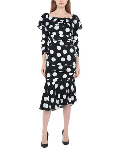 Dolce & Gabbana Ruched Polka-dot Stretch-silk Satin Midi Dress In Black