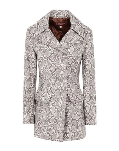 Shop Alexa Chung Alexachung Snakeskin Jacket Woman Overcoat Brown Size 4 Polyester, Polyurethane, Cotton