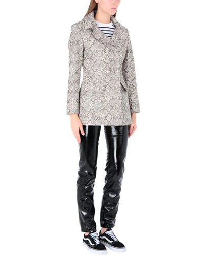 Shop Alexa Chung Alexachung Snakeskin Jacket Woman Overcoat Brown Size 4 Polyester, Polyurethane, Cotton