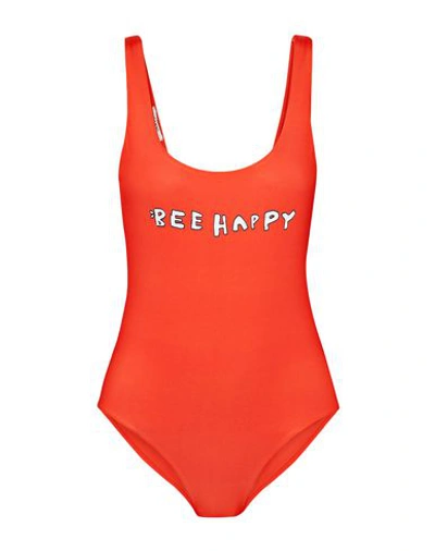 Shop Ganni One-piece Swimsuits In Red