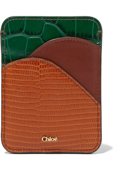 Shop Chloé Walden Color-block Leather Cardholder In Camel