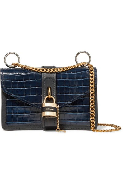 Shop Chloé Aby Chain Croc-effect Leather Shoulder Bag