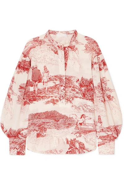 Shop Chloé Printed Silk Crepe De Chine Blouse In White