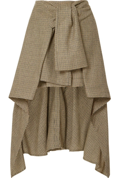 Shop Chloé Asymmetric Houndstooth Wool Skirt In Green