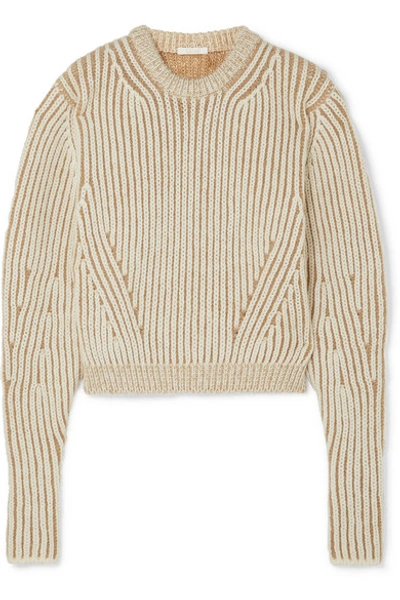 Shop Chloé Ribbed Two-tone Wool-blend Sweater In Beige