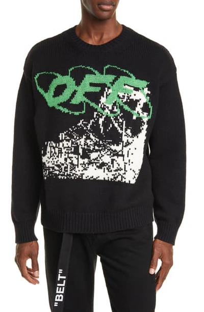 Shop Off-white Ruined Factory Crewneck Sweater In Black/ White