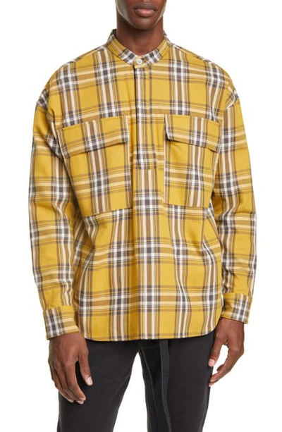 Shop Fear Of God Plaid Band Collar Twill Popover Shirt In Garden Glove Yellow Plaid