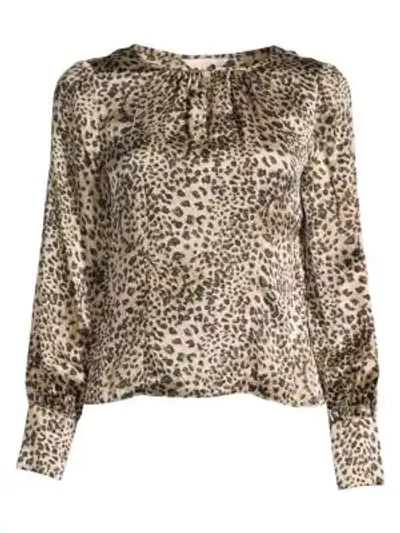 Shop Rebecca Taylor Leopard-print Silk Blouse In Oat Combo