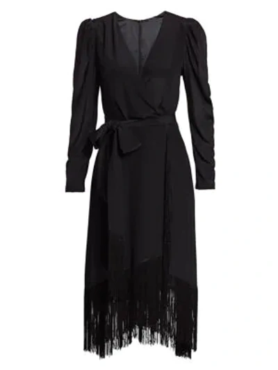 Shop Kobi Halperin Phoebe Fringe Wrap Silk Dress In Black