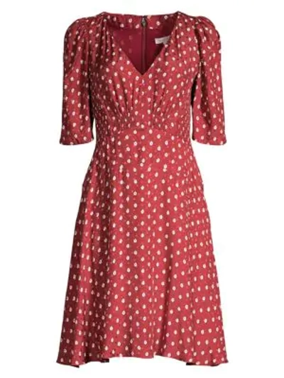 Shop Rebecca Taylor Sunrise Dot Stretch-silk Dress In Cabernet Combo