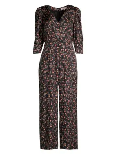 Shop Rebecca Taylor Lia Floral Stretch-silk Jumpsuit In Black Combo