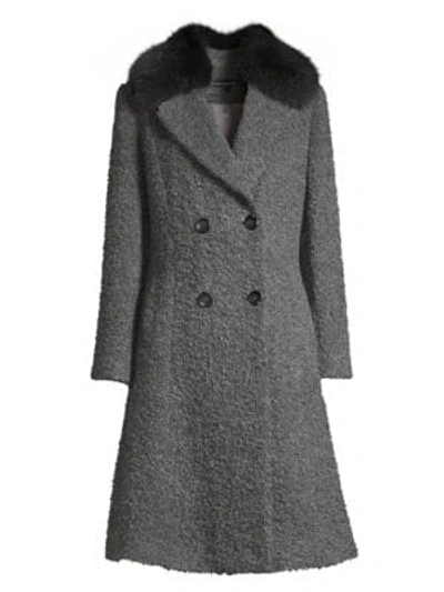 Shop Sofia Cashmere Fox Fur Collar Princess Seam Coat In Grey