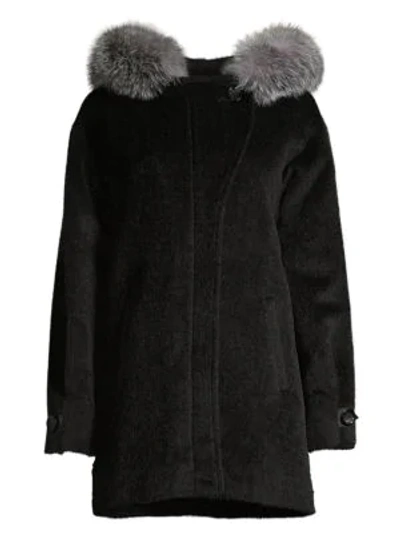 Shop Sofia Cashmere Women's Boston Fox Fur-trim Alpaca & Wool-blend Parka In Black Indigo