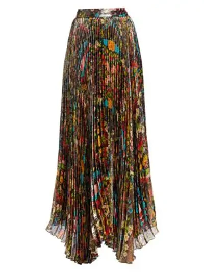Shop Alice And Olivia Katz Floral Pleated Maxi Skirt In Kaleidoscope Floral