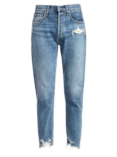 Shop Agolde Jamie High-rise Classic-fit Ankle Distressed Jeans In Grade